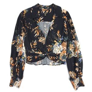 AFRM Ethereal Knot Front Smocked Long Sleeve Crop Top Medium Vintage Floral
